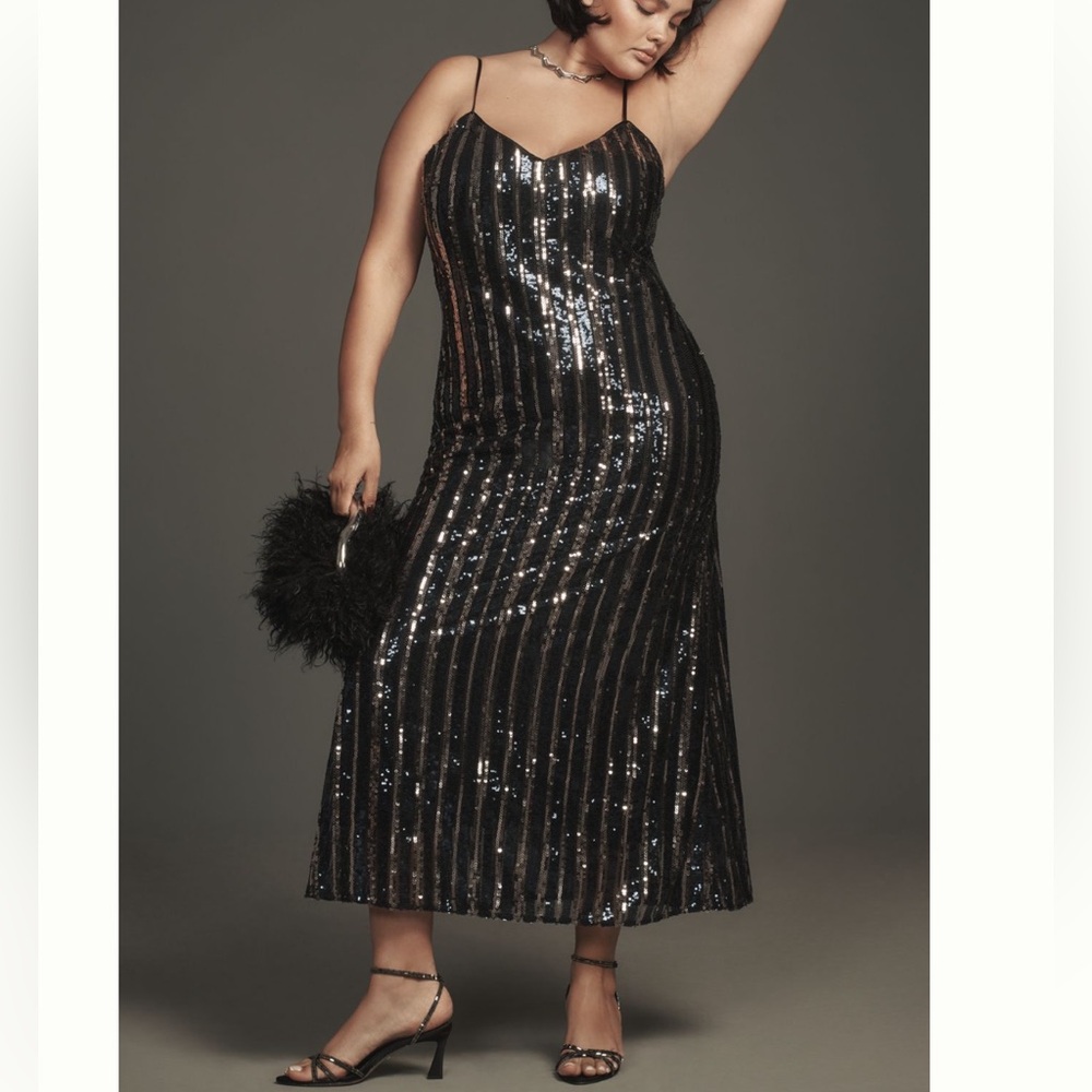 Nwt maeve Anthropologie Black Sequin Embellished long Dress
